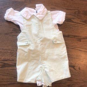 Green/ white stripe Jon Jon (romper) w shirt